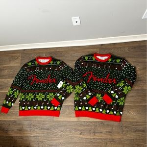2 matching ugly Christmas sweaters from Fender.